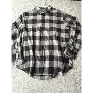 J Crew Flannel Shirt Mens XL Black White Plaid Long Sleeve Classic Button-Up